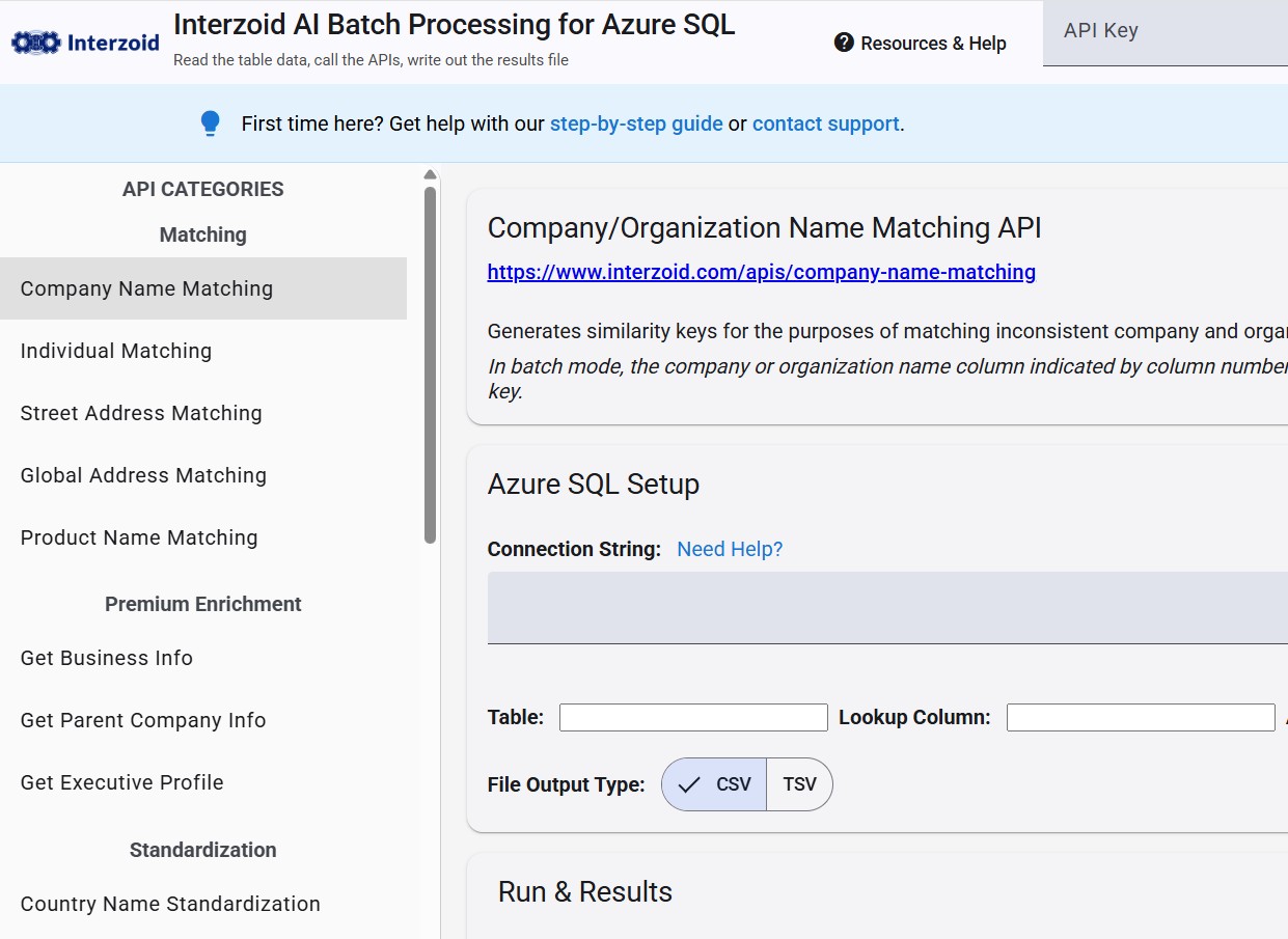 Screenshot of Azure SQL API Batch Processing