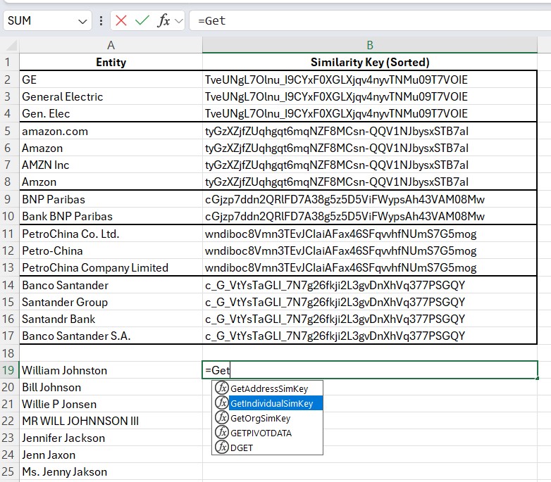 Micrsoft Excel fuzzy matching, data cleansing, and data quality example